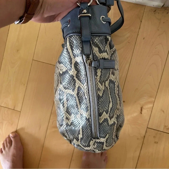 Coach Madison Marielle Python Snakeskin Blue Drawstring Shoulder Bucket Bag - Picture 4 of 14